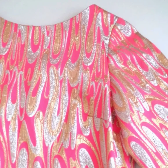 Stunning 1960's Mod Pink Gold Silver Metallic 3/4 Sleeve Blouse S/M - Picture 15 of 17